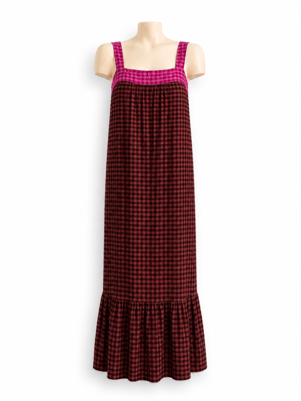 NWT ANTHROPOLOGIE SQUARE-NECK BABYDOLL RUFFLE-HEM GINGHAM BOHO DRESS SZ M - Picture 4 of 7